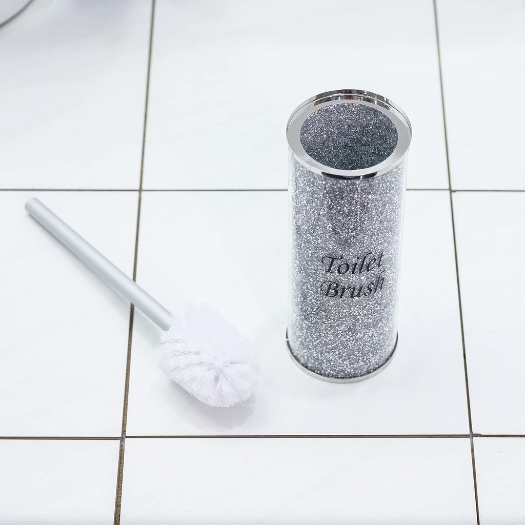 Silver Crushed Crystal Toilet Brush Holder, Bling Toilet Brush Holder for Home Toilet Bowl Cleaner Brush Bathroom Scrub Brush, 10.2" Height - view 5
