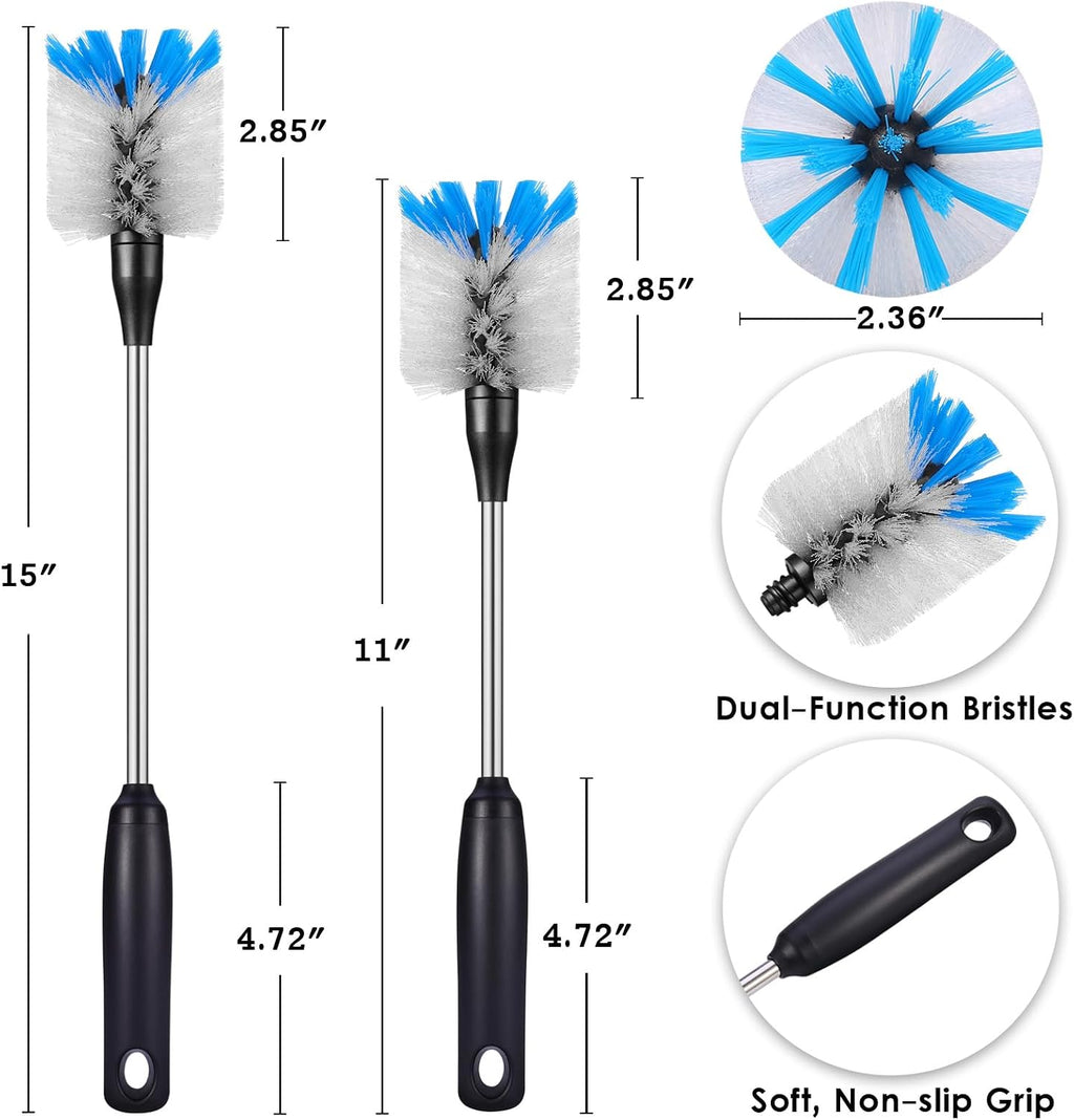 Stainless Steel Bottle Brush with Replaceable Head, 13 in - 15 in | 2 Pack, White, Long Handle Scrubbing Brush for Water Bottles, Glasswares, Mugs, Flasks, Tumblers, Vases, and Kitchen Sink - view 6