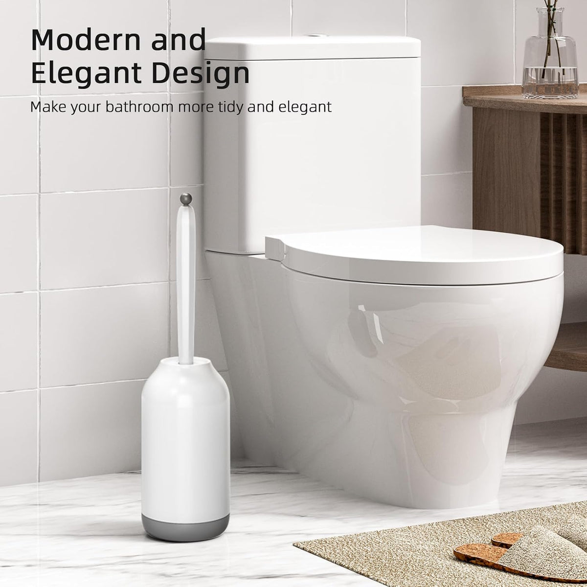 Toilet Bowl Brush Holder Set: Bathroom Deep Cleaning Toilet Cleaner Scrubber Under Rim with Curved Bristle for Dead Corner Clean - Hidden Rv Toilet Decorative Accessories with Caddy- White - view 6