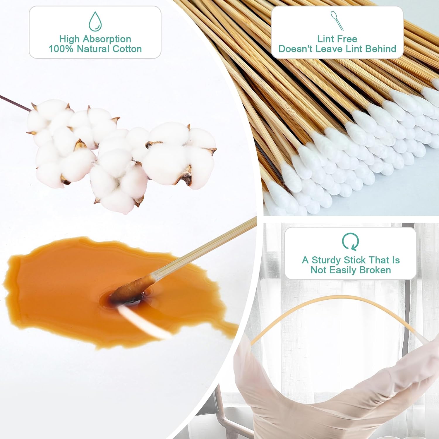 6 inch long cotton swabs, pointed or round tips for cleaning | pointed, round, and mixed-tip cotton swab options with 6 inch wooden handles for firearm, electronics, craft, and tasks - view 3