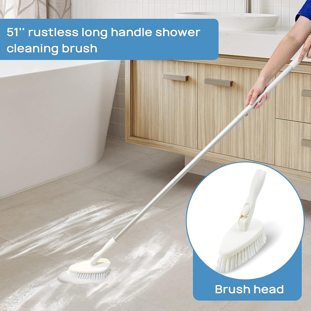 Shower scrubber cleaning brush combo bath tub tile cleaner scrubber brush with 51'' adjustable long handle scrub brush for bathroom shower bathtub wall mop cleaning scrubbing - view 3