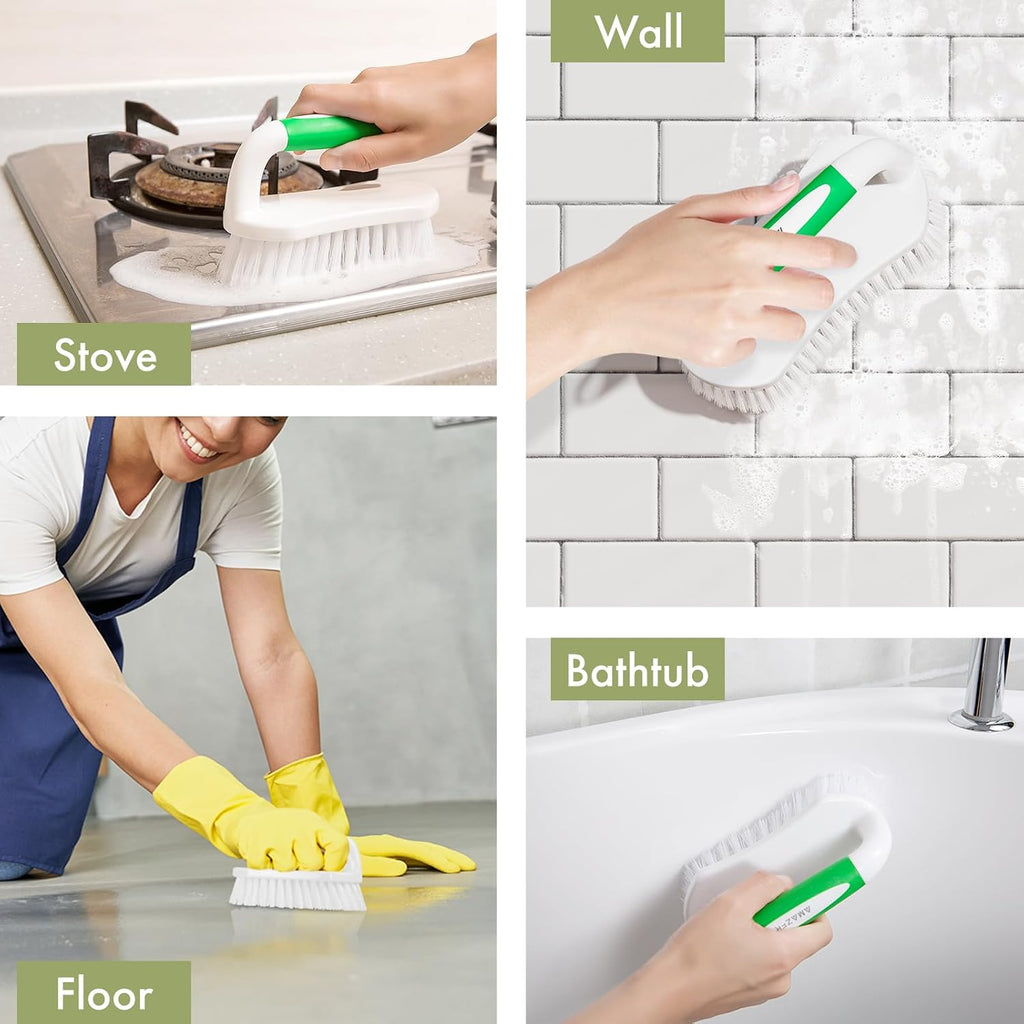 Scrub Brush for Cleaning Comfort Grip Shower Scrubber Stiff Bristles with Handle Heavy Duty Cleaner Brush for Tub Sink Carpet Floor - Pack of 2 (Green+Green) - view 7