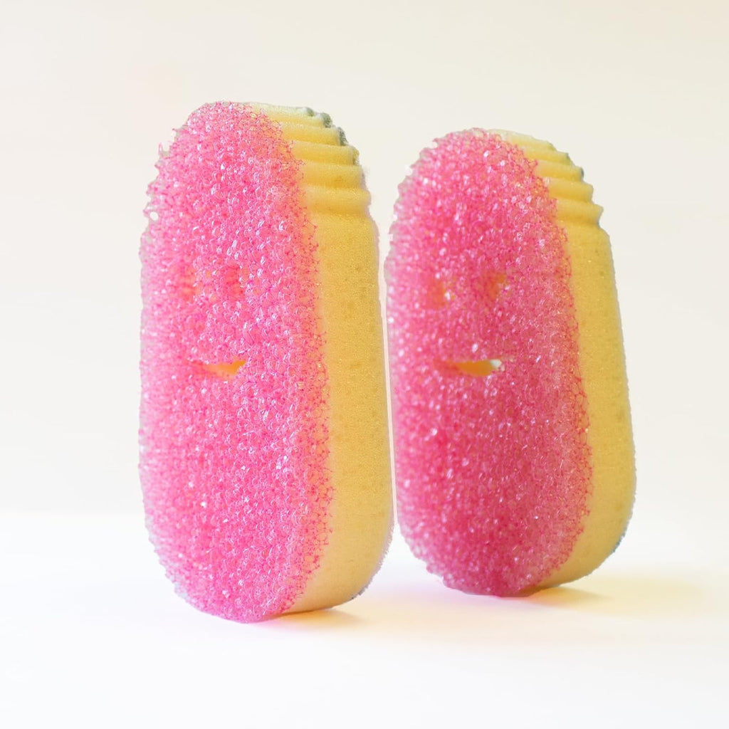 Dish Wand Scrubbing Brush Replacement Heads, Soap Dispensing Brushes, Texture Changing Washing Up Sponges, Detachable Dish Daddy Head Sponge Refills, Pink 2 Pack - view 2