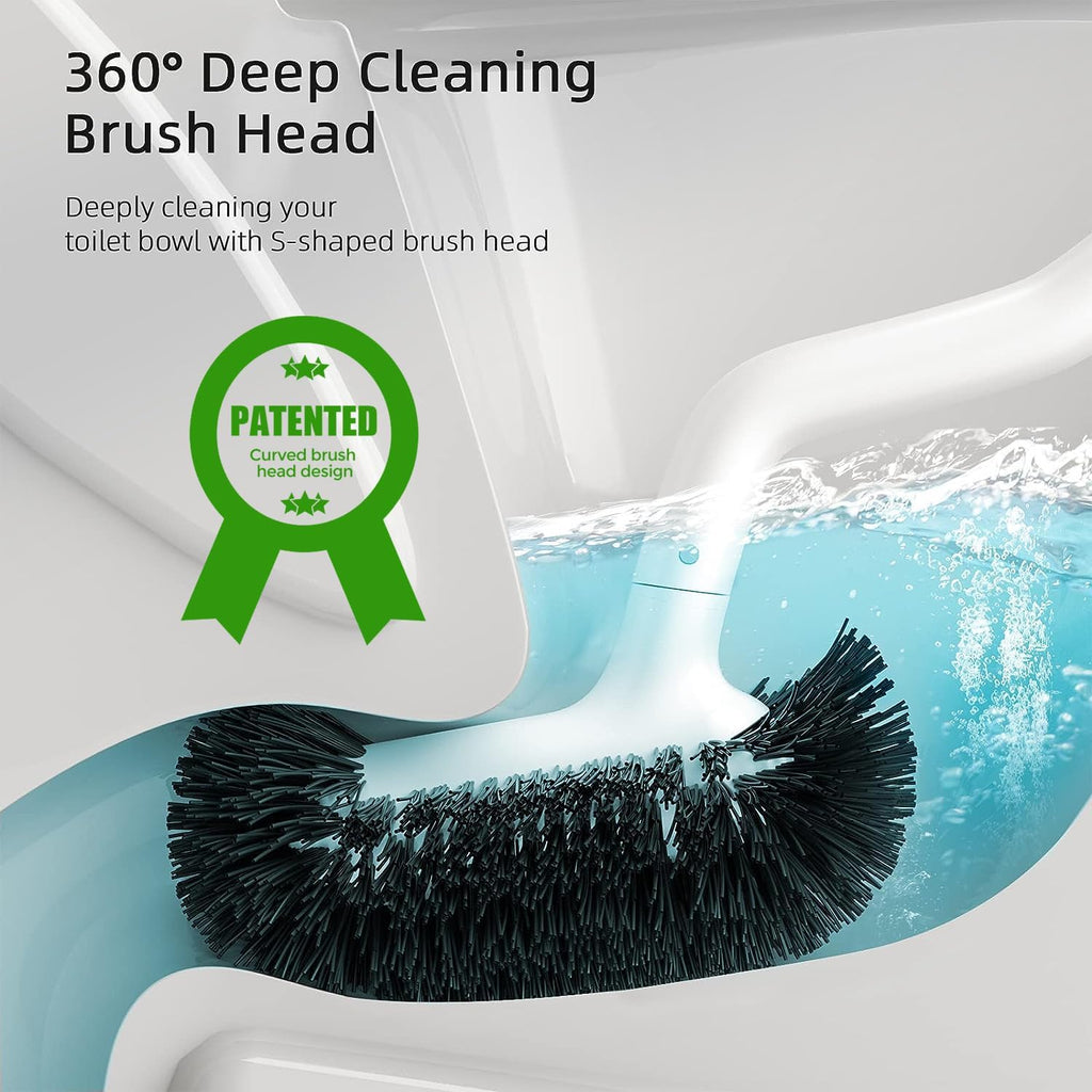 Toilet Bowl Brush Holder Set: Bathroom Deep Cleaning Toilet Cleaner Scrubber Under Rim with Curved Bristle for Dead Corner Clean - Hidden Rv Toilet Decorative Accessories with Caddy- White - view 2