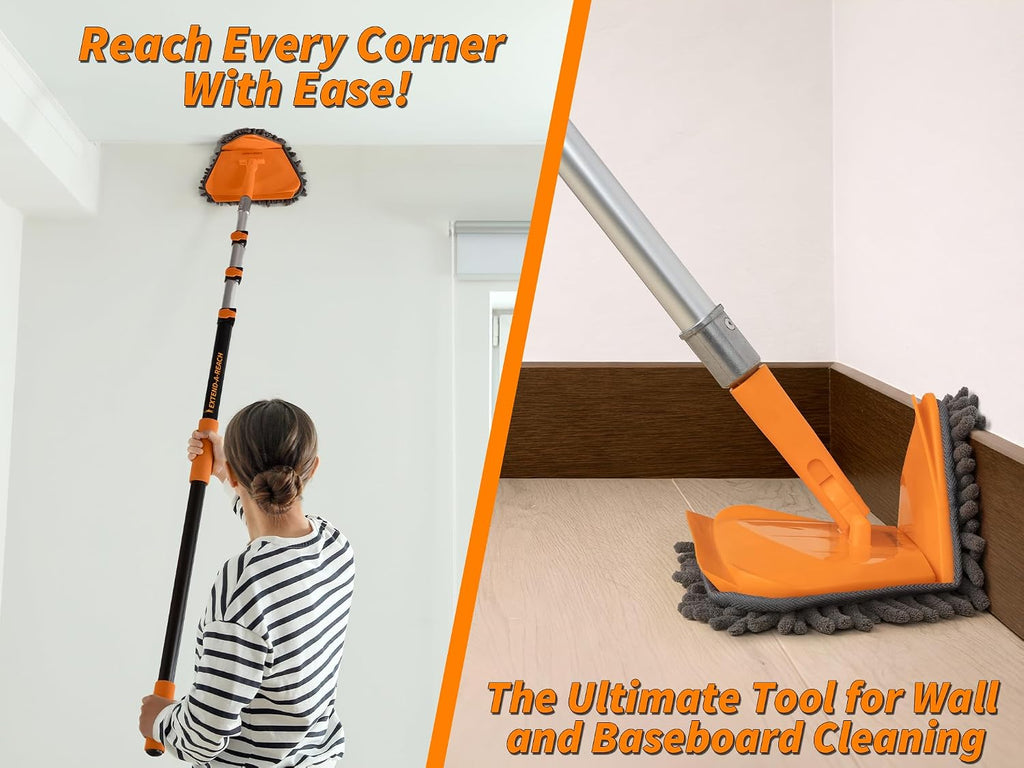 4-12 ft Wall Cleaner Tool with Extension Pole for Baseboards and Walls | 3-in-1 Wall Washer Mop for Painted Walls, Windows and High Ceilings // Long Handle Cleaning Mop with 4 Replacement Pads - view 4