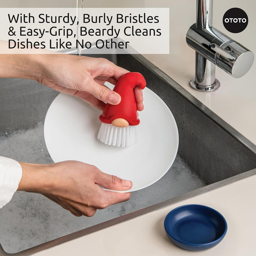 Gnome Dish Brush with Handle - Cleaning Brush, Vegetable Brush, Dish Scrub, Gnome Handle, Unique Kitchen Gadgets, Funny Kitchen Tools, Useful Gifts for Women (Beardy Red) - view 4
