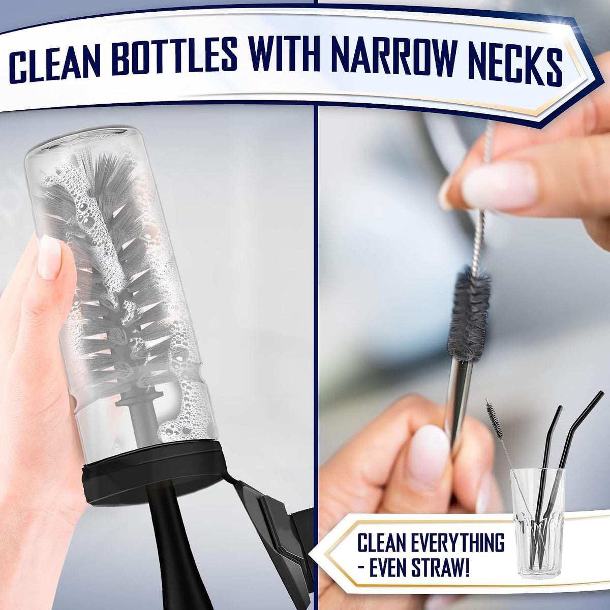 Dish brush set of 4 - kitchen scrub brushes with non-slip long handle for cleaning, scrubber, dishwashing, dishes, bottles, straws, cups, pots & sink, black - view 6