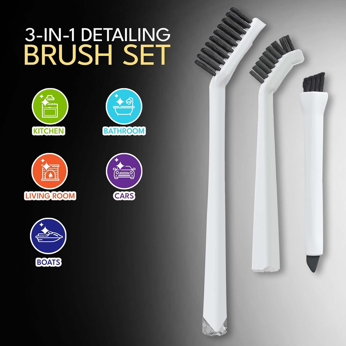 Grout cleaning brushes set (3 pcs) deep cleaner multi-purpose stiff bristle brush, cleaning toothbrush for cleaning corners, spaces, tile, shower, window & door track, floor, juicers and tight spaces - view 2