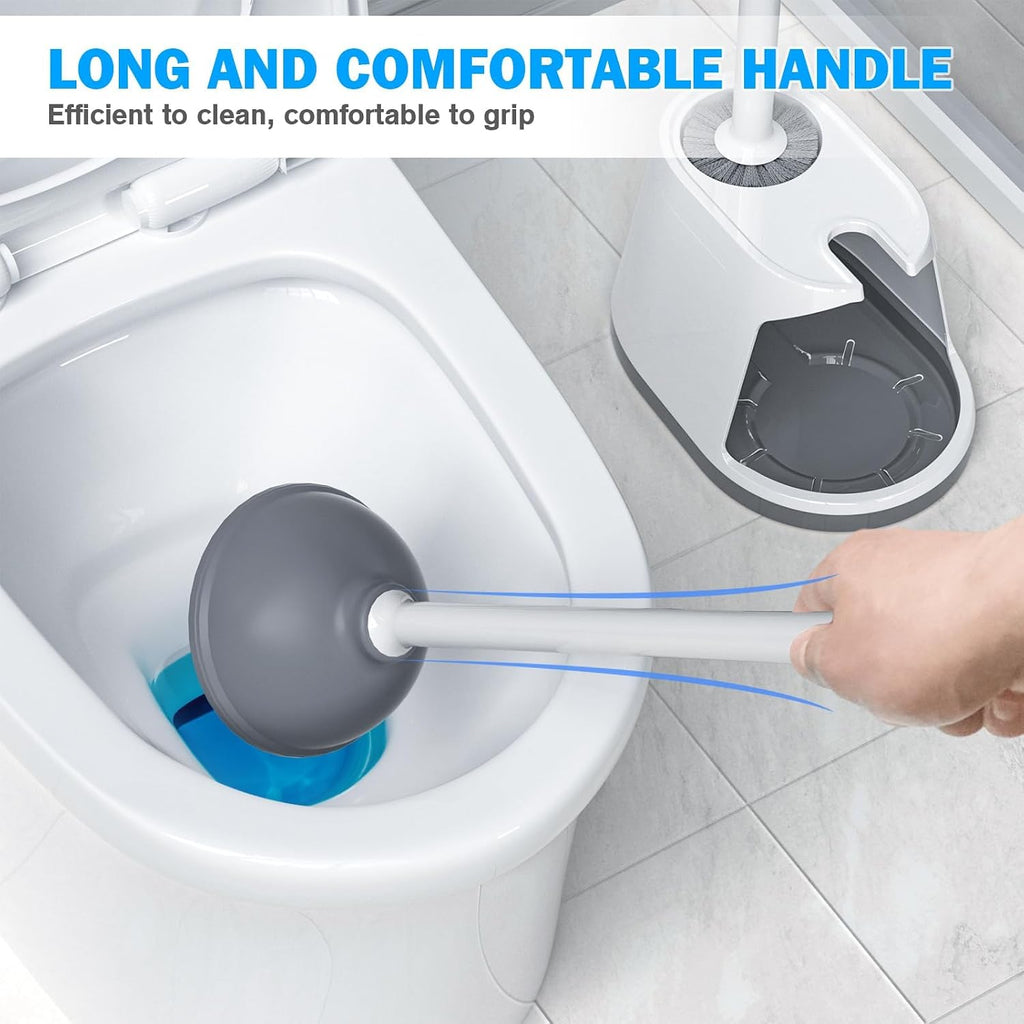 Toilet Plunger and Brush Set, Bowl Brush and Heavy Duty Toilet Plunger with Ventilated Holder, 2-in-1 Toilet Brush and Plunger Combo for 5.3-inch Toilet Drain Bathroom Deeply Cleaning(White & Grey) - view 6