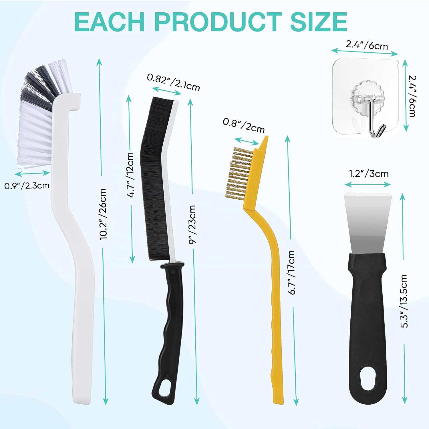 12pcs grout brush set, hard bristle crevice & baseboard tool | Crevice cleaning tool designed to reach tight spaces between tiles, sinks, cabinets and baseboards with ease - view 8