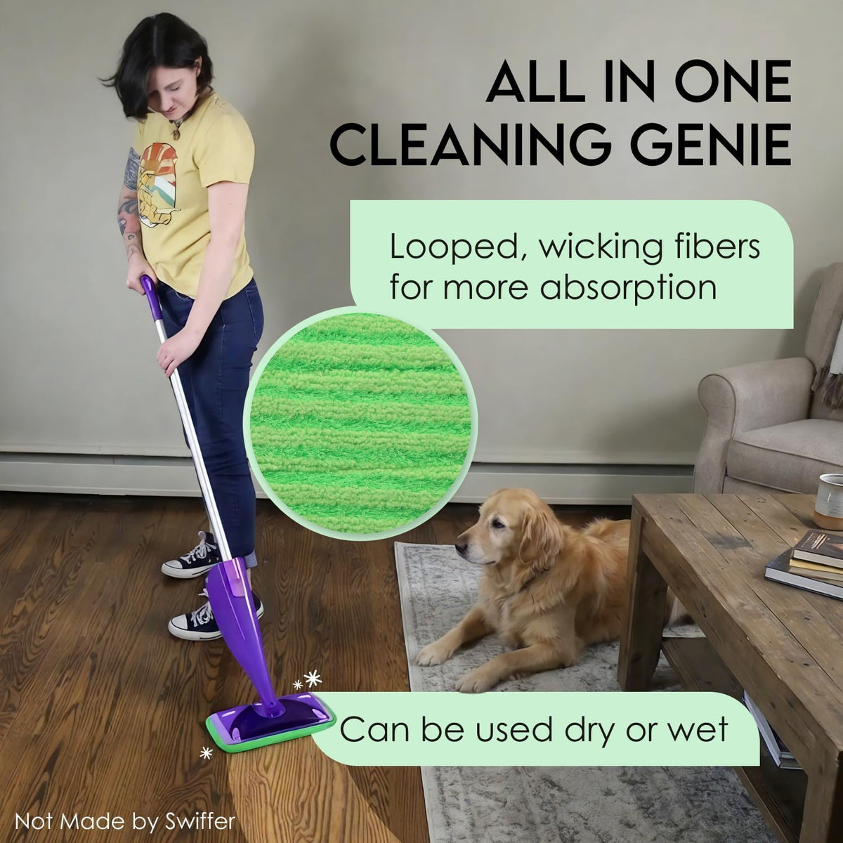 Reusable floor mop pads - pack of 2, machine washable, 12-inch microfiber mop refills - compatible with Swiffer Wet Jet - household cleaning tools - view 6
