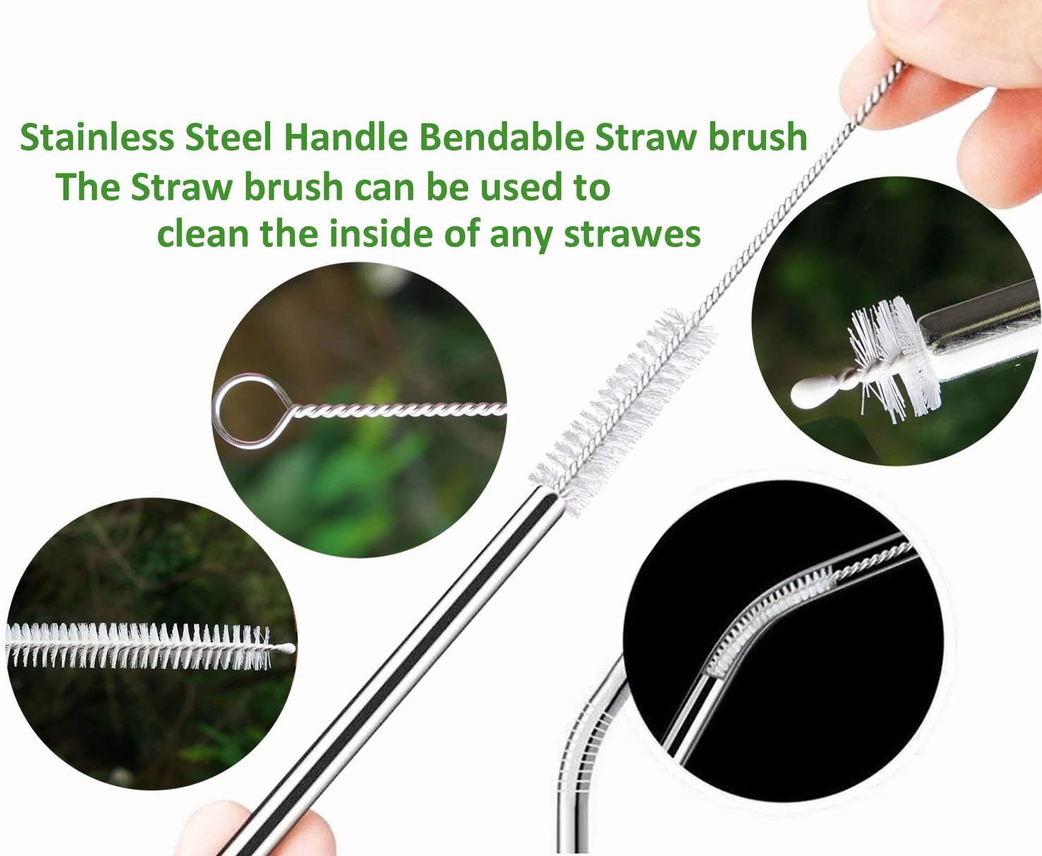 Straw cleaner brush extra long 12 inch, extra wide 12mm diam for 40/30/20 oz mug, nylon bristles and stainless steel handle straw brush (10 pcs) - view 7