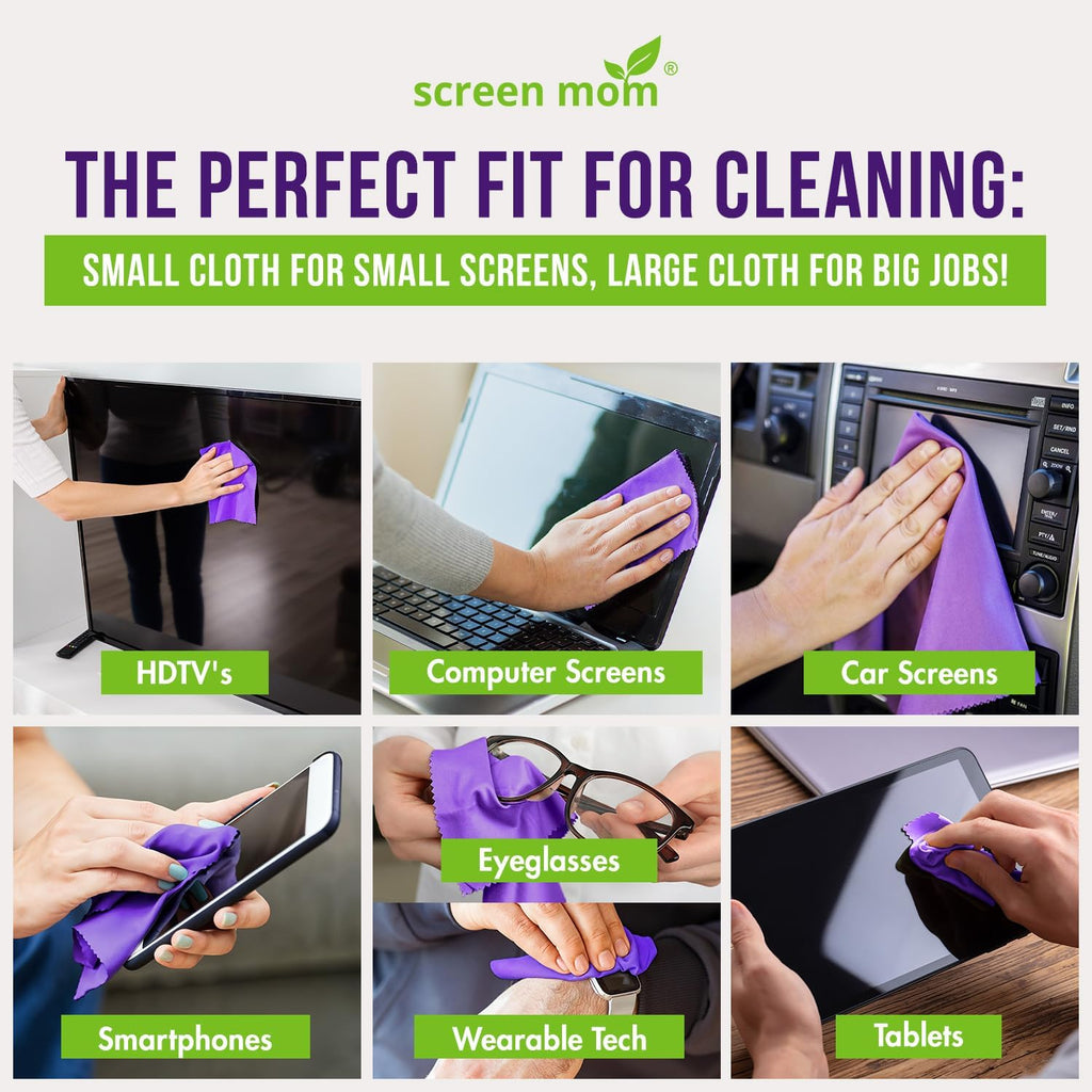 Screen Cleaner 6-Pack Microfiber Cloths for TV, Car, Laptop & Computer | Scratch-Free Care, TVs, Monitors, Lenses, Washable Fabric, Streak-Free Results, Multipurpose Use, Cleaning Kit - view 4
