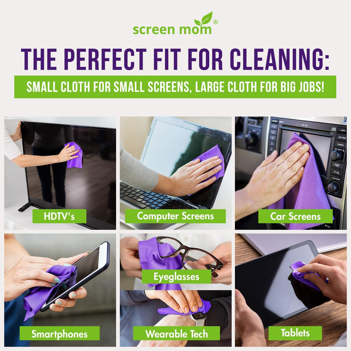 Screen Cleaner 6-Pack Microfiber Cloths for TV, Car, Laptop & Computer | Scratch-Free Care, TVs, Monitors, Lenses, Washable Fabric, Streak-Free Results, Multipurpose Use, Cleaning Kit - view 4
