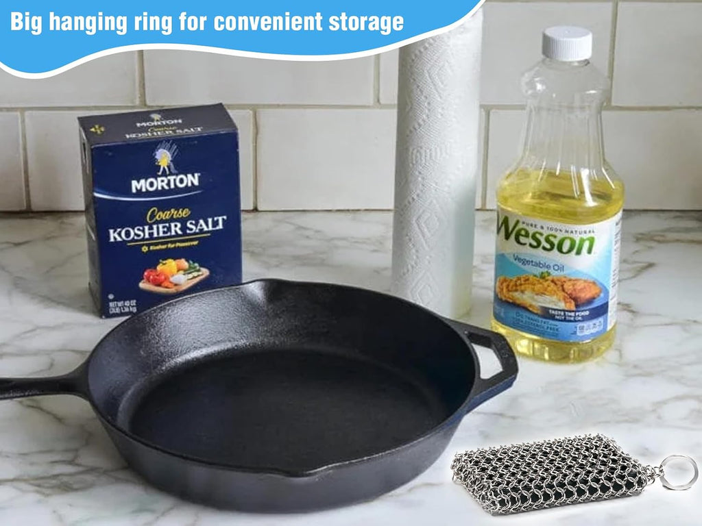 316L cast iron scrubber cleaner, large chainmail cast iron cleaner | honeycomb silicone insert, flexible, stainless steel chain mail metal sponge scrub skillets, oven, flat top, grill pan pot brush - view 5