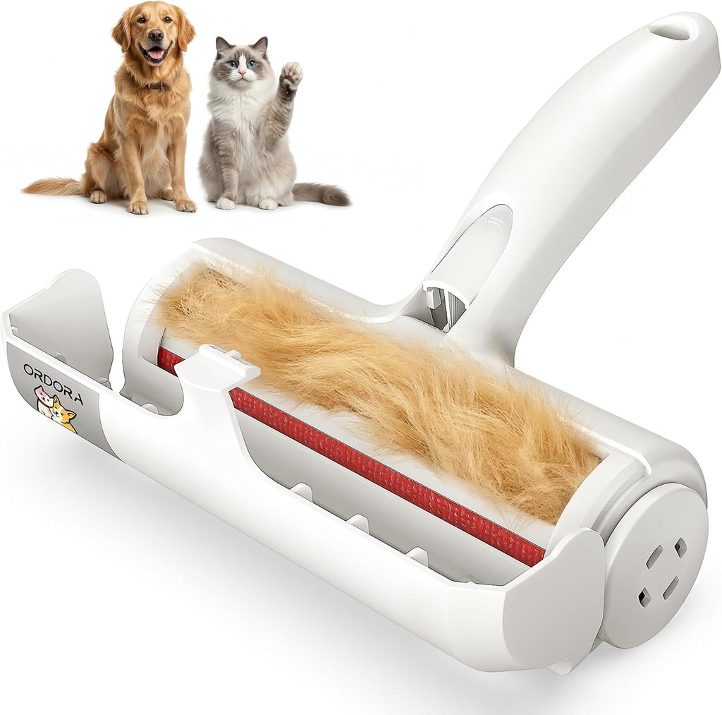 Pet hair remover roller, reusable lint roller for dog and cat hair, portable pet hair roller with large fur bin for couches, bedding, car, rugs & furniture, no refills or batteries, pet homes