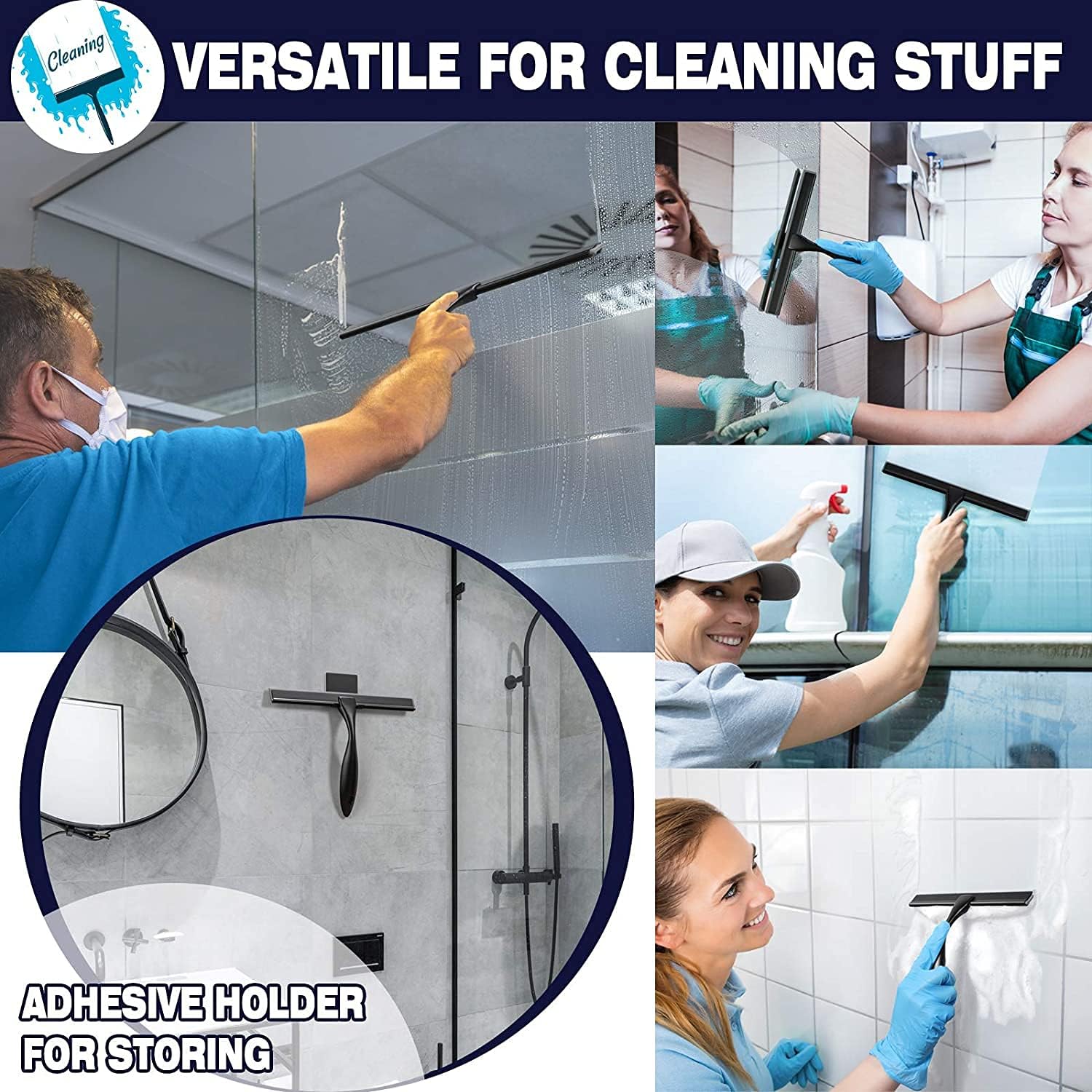 Shower squeegee, 10-inch matte black squeegee, all-purpose stainless steel squeegee for bathroom, shower doors, mirrors, tiles and car windows - 100% streak free - view 7