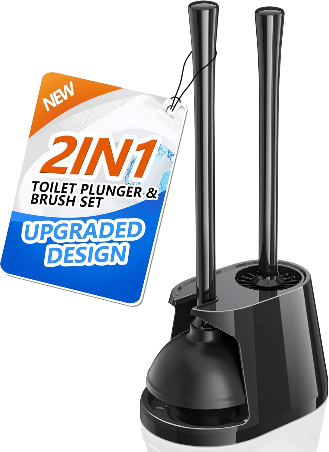 Toilet Plunger and Brush Set, Bowl Brush and Heavy Duty Toilet Plunger with Ventilated Holder, 2-in-1 Toilet Brush and Plunger Combo for 5.3-inch Toilet Drain Bathroom Deeply Cleaning(White & Grey) - view 8