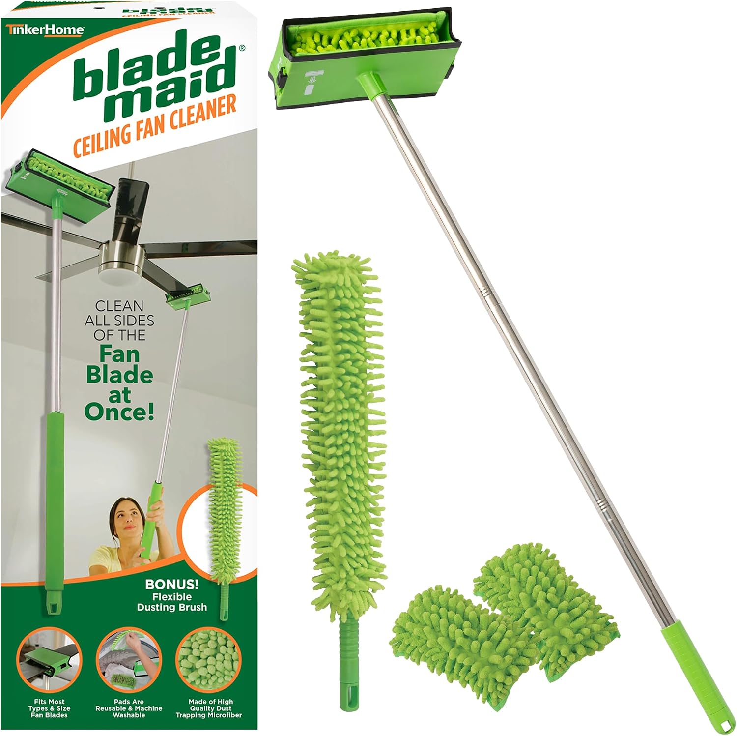 Ceiling Fan Blade Cleaner & Duster | Extendable Pole for High Ceilings, Moldings, Blinds, Walls & Cars, Corner Cleaning Tool, with Reusable Microfiber Pads | Size 3 feet (Pack of 1)
