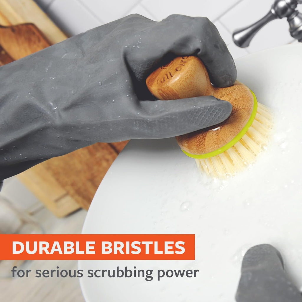 Bubbly palm brush, dish scrub brush for nonstick, green | Family-safe & formaldehyde-free, with an ergonomic handle for effortless cast iron, nonstick & sink cleanup - view 3
