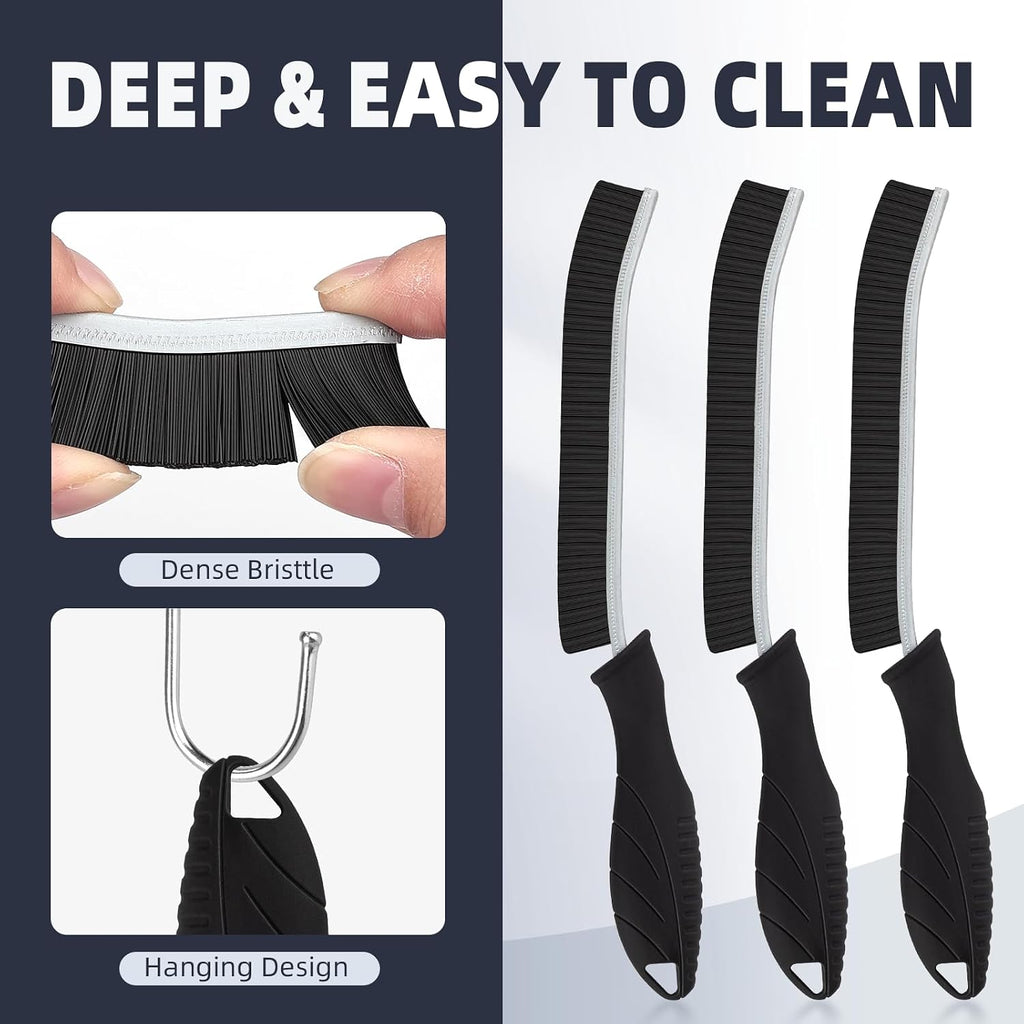 Hard Bristle Crevice Cleaning Brush - Home Cleaning Tools, Multi-Purpose Crevice Supplies for Kitchen, Bathroom, Toilet, Window, Vehicle, Faucets, Grout, Home (3, Black) - view 3