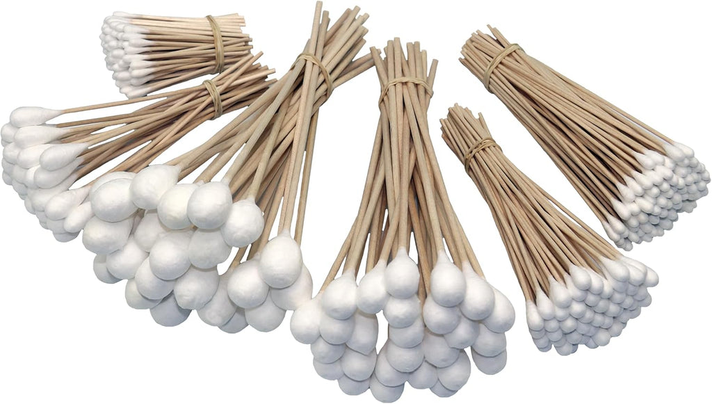 325 pc cotton swab assortment - auto detailing, electronics, lubricant application, cleaning firearms, pets - super absorbent - low lint - wood handles - home, garage, workshop, office