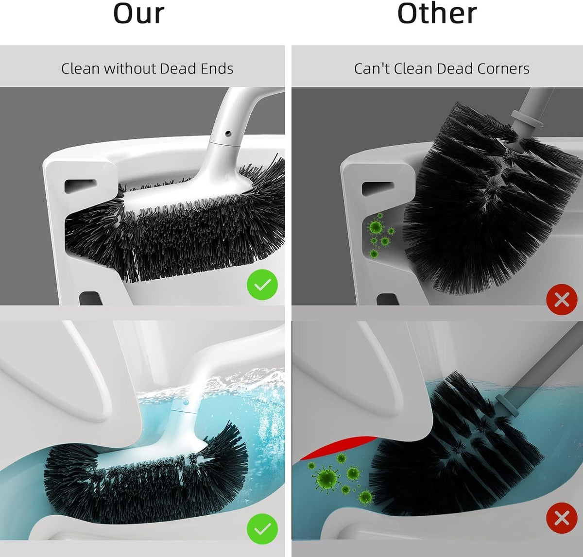 Toilet Bowl Brush Holder Set: Bathroom Deep Cleaning Toilet Cleaner Scrubber Under Rim with Curved Bristle for Dead Corner Clean - Hidden Rv Toilet Decorative Accessories with Caddy- White - view 3