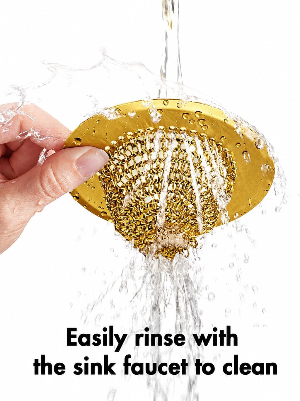 Kitchen sink drain strainer, patented reversible chain mesh basket, gold | Kitchen sink accessories, easy clean, fast drainage, 304 stainless steel rust-proof, 4.4" large capacity food catcher, anti-clog - view 8