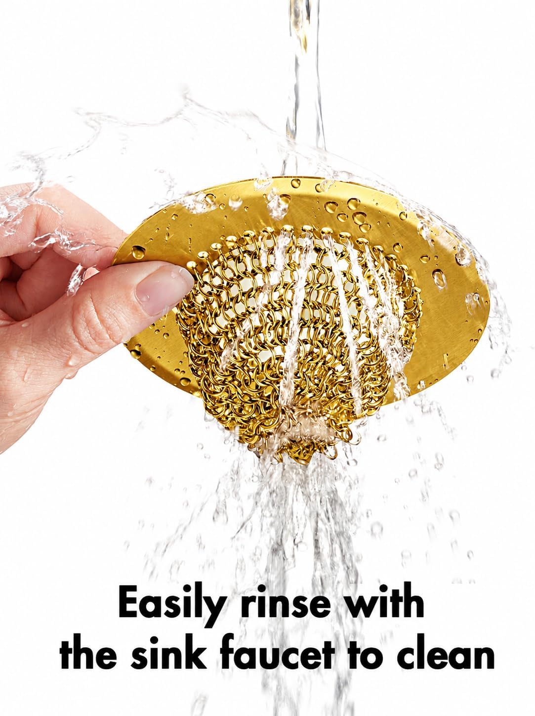 Kitchen sink drain strainer, patented reversible chain mesh basket, gold | Kitchen sink accessories, easy clean, fast drainage, 304 stainless steel rust-proof, 4.4" large capacity food catcher, anti-clog - view 8