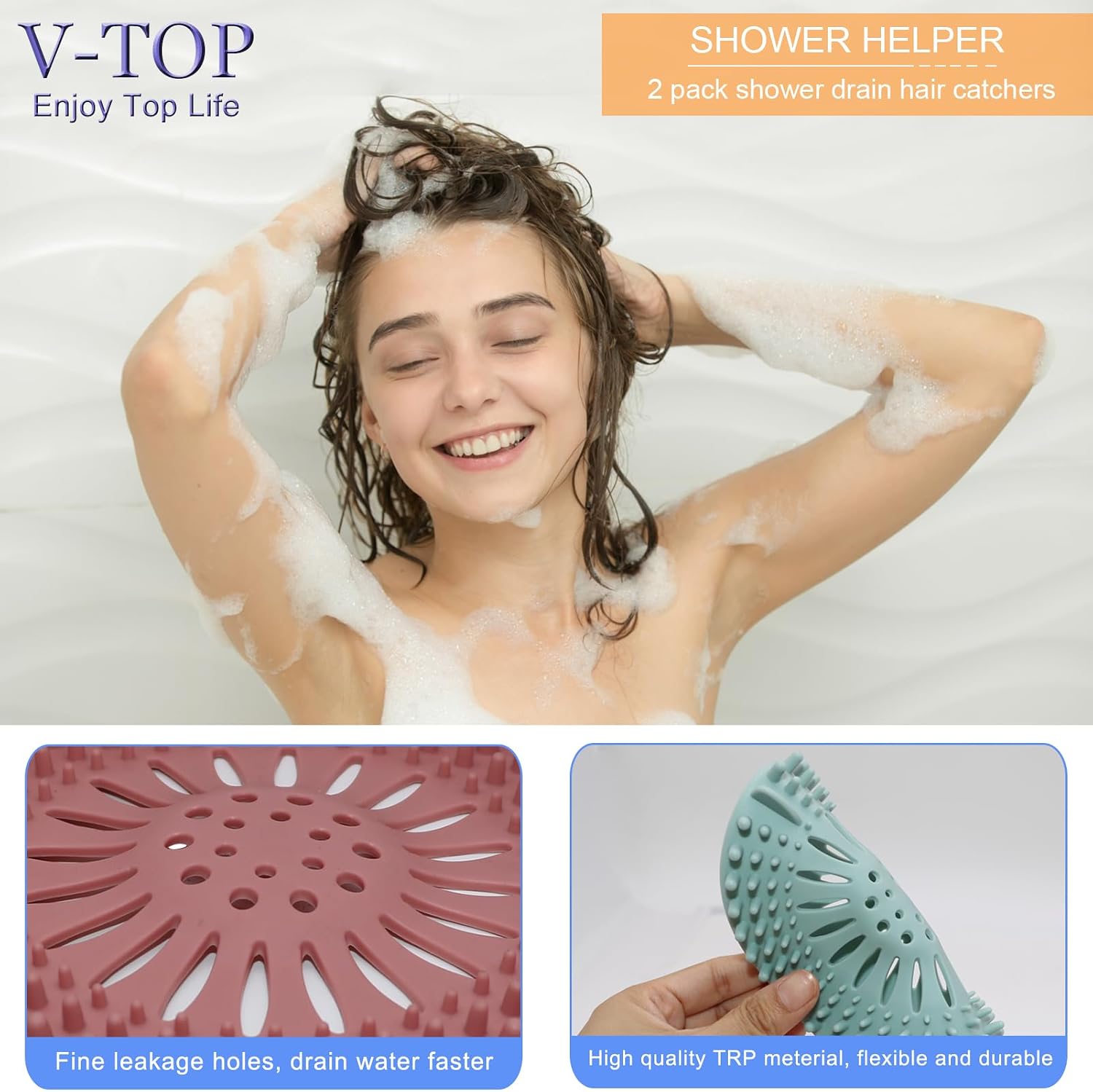 Shower drain hair catcher tub stopper, drain cover for shower to catcher hair, silicone bathtub drain plug suit for bathroom kitchen and laundry, 4 pack - view 4
