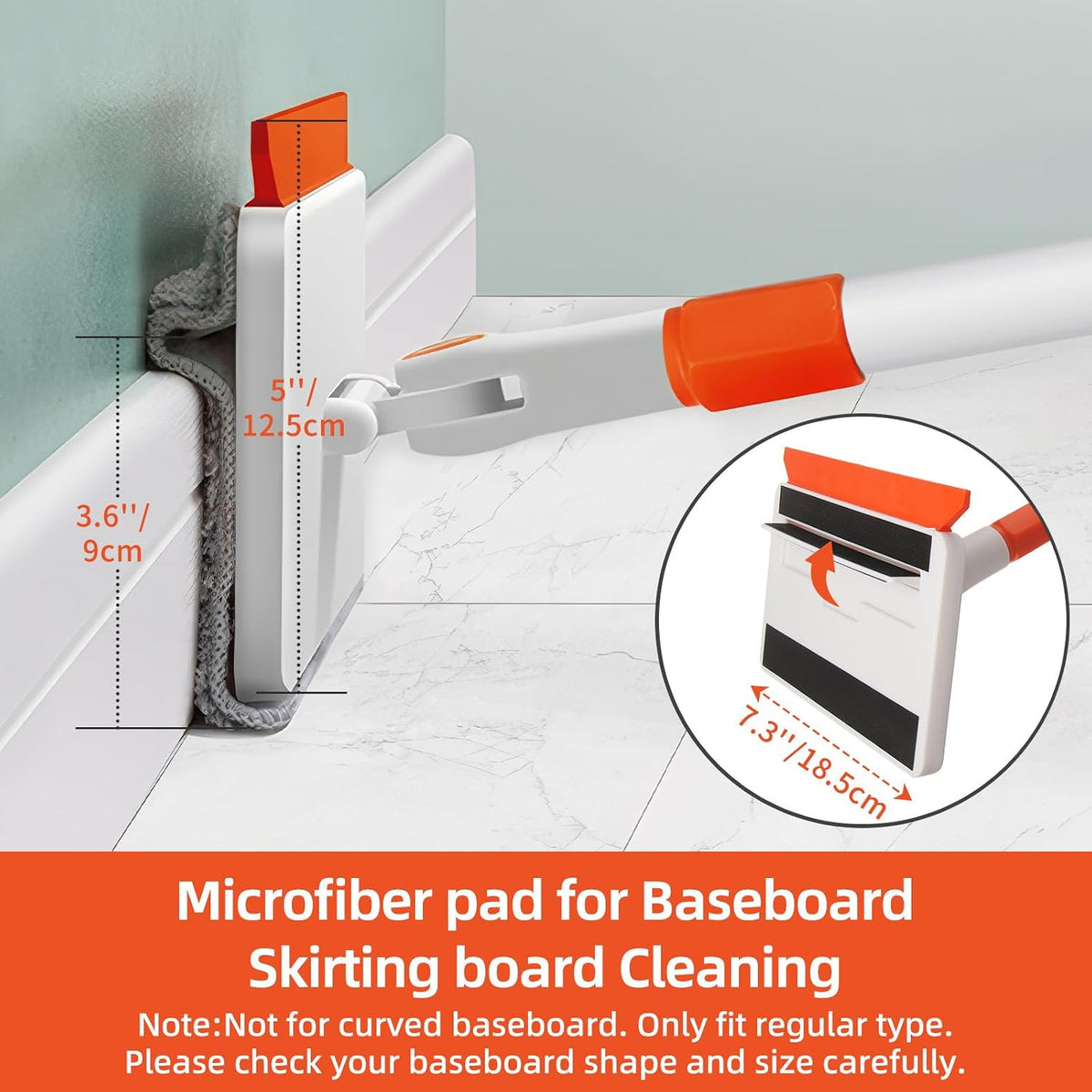 Baseboard Cleaner Tool with Handle, Extendable Long Handle Baseboard Cleaning Duster with Reusable Pads for Floorboard, Ceiling Fan Blade Cleaner Duster (Gray) - view 2