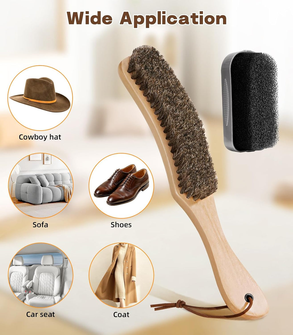 Cowboy Hat Brush Kit with Sponge Cleaning for Felt, Clothes, Shoes, 2 Pack | 100% horsehair, Lint brush Removes Dust, Pet Hair for Suede, Hats, Wool Coats, Suits, Furniture with Wood Handle Storage Bag - view 8