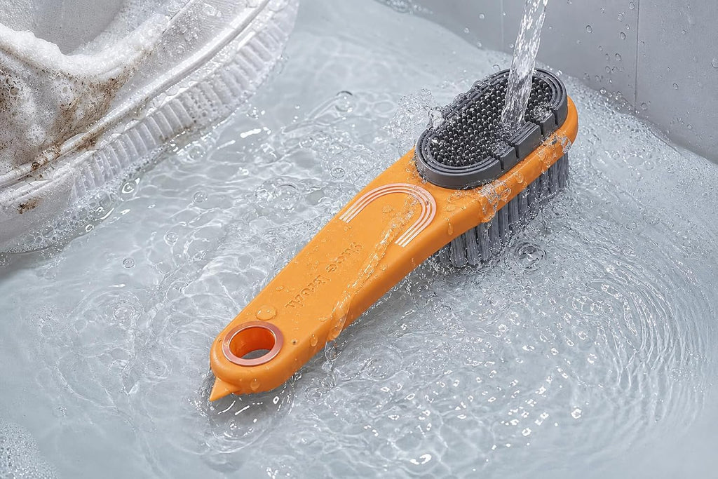 Double-Sided Shoe Brush, Long Handle for Sneakers & Suede | Soft-firm, non-shedding bristles. Ergonomic grip, tail removes sole stones， For sneakers, canvas, suede, nubuck - view 7