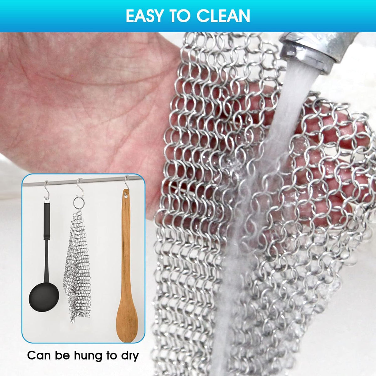 Cast iron cleaner 6"x6.3" 316L stainless steel chainmail scrubber for griddle skillet Dutch oven wok stainless steel pot cast iron pan support dishwasher cleaning - view 5