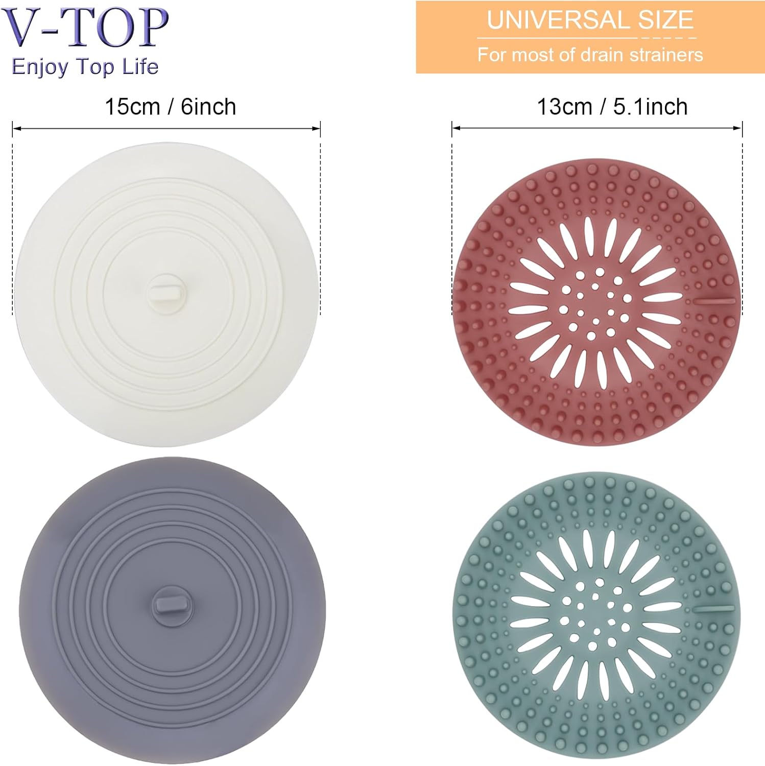 Shower drain hair catcher tub stopper, drain cover for shower to catcher hair, silicone bathtub drain plug suit for bathroom kitchen and laundry, 4 pack - view 2