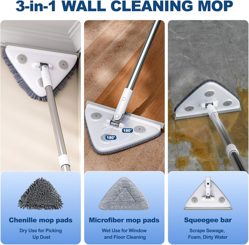 Wall Cleaner Mop with Long Handle, Dust Mop with 6 Reusable Pads | 3-in-1 Wall Duster with Extension pole, 58in Long Handle for Wall/Ceiling/Baseboard/Floors - view 7