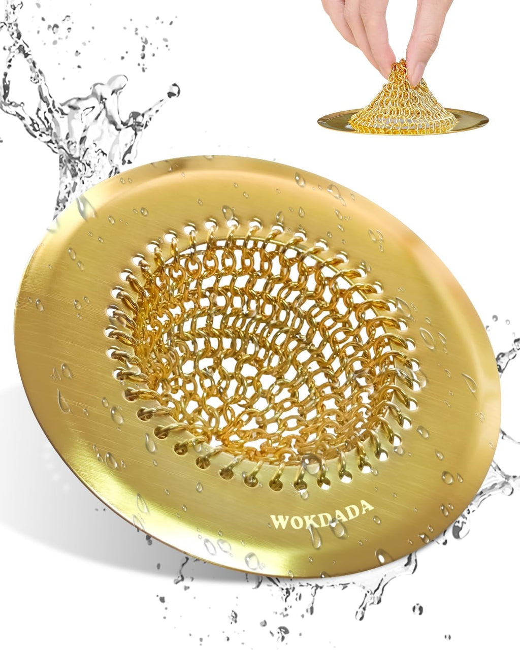 Kitchen sink drain strainer, patented reversible chain mesh basket, gold | Kitchen sink accessories, easy clean, fast drainage, 304 stainless steel rust-proof, 4.4" large capacity food catcher, anti-clog