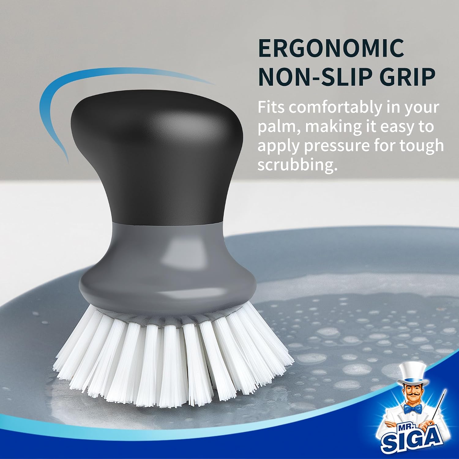 Dish Scrub Brush, Palm Brush Dish Scrubber, Gray, Pack of 2 | Kitchen Brushes for dishes, pans, pots, sink cleaning, palm scrubber, palm scrub brush, dish scrubber - view 3