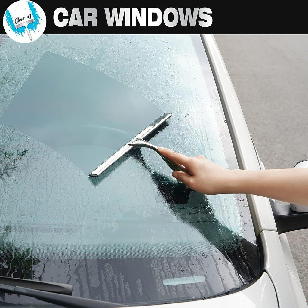 Shower Squeegee, 14-Inch Silver Squeegee, All-Purpose Stainless Steel Squeegee for Bathroom, Shower Doors, Mirrors, Tiles and Car Windows - 100% Streak Free - view 6