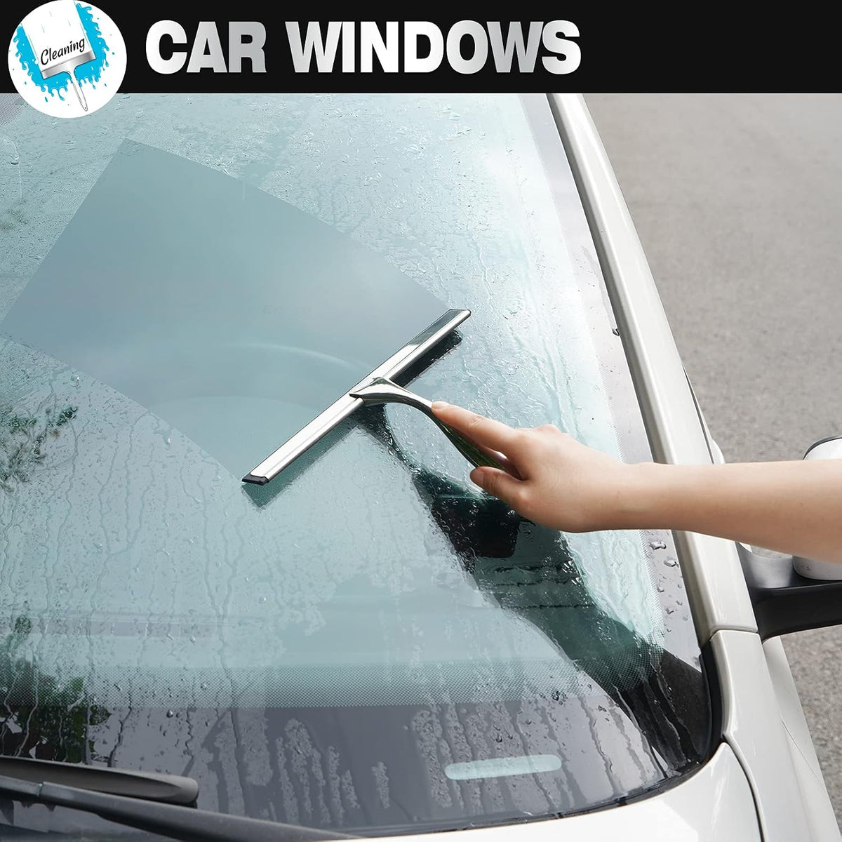 Shower Squeegee, 14-Inch Silver Squeegee, All-Purpose Stainless Steel Squeegee for Bathroom, Shower Doors, Mirrors, Tiles and Car Windows - 100% Streak Free - view 6