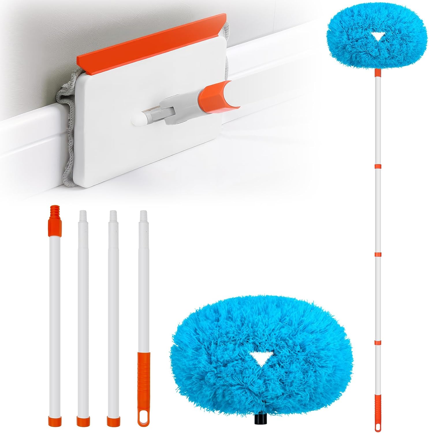 Baseboard Cleaner Tool with Handle, Extendable Long Handle Baseboard Cleaning Duster with Reusable Pads for Floorboard, Ceiling Fan Blade Cleaner Duster (Gray) - view 7