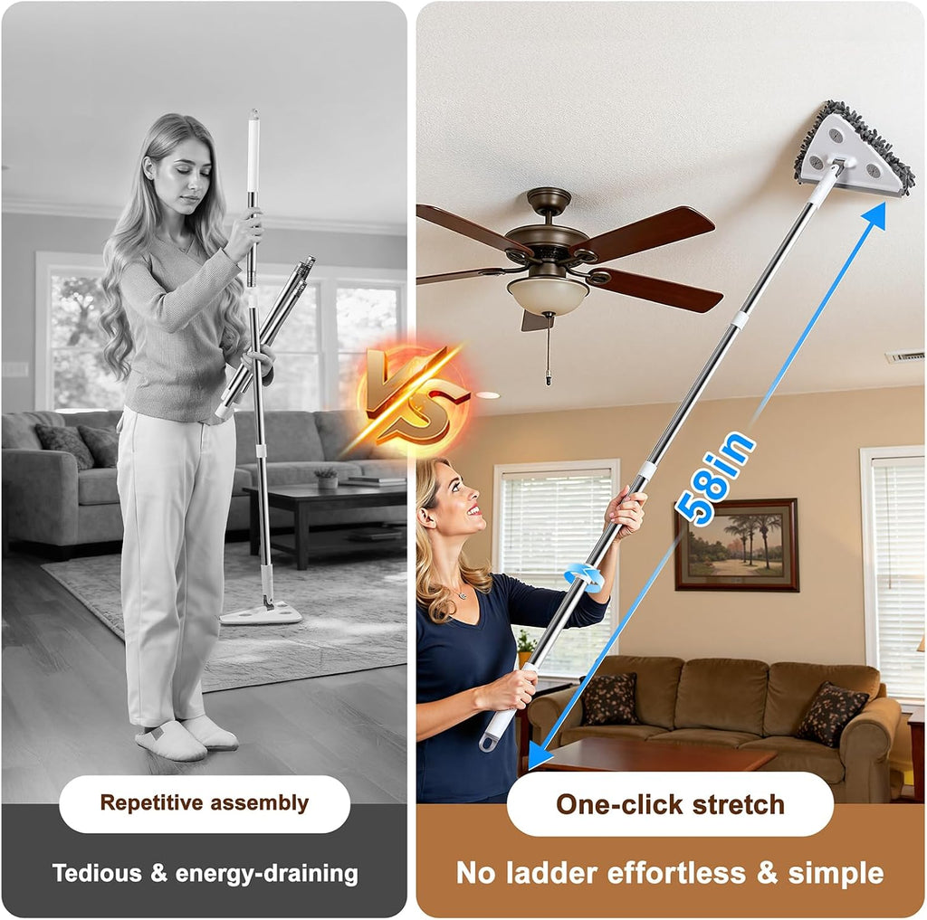 Wall Cleaner Mop with Long Handle, Dust Mop with 6 Reusable Pads | 3-in-1 Wall Duster with Extension pole, 58in Long Handle for Wall/Ceiling/Baseboard/Floors - view 5