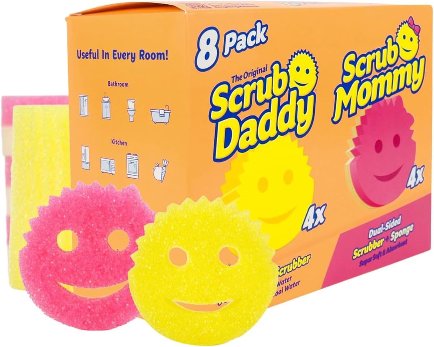 Original (4) + Scrub Mommy Kitchen Sponges (4) - Scratch-Free Dish Scrubber - Multipurpose Kitchen Cleaning Sponges - BPA Free Polymer Foam - Stain & Odor Resistant (8 Pack)