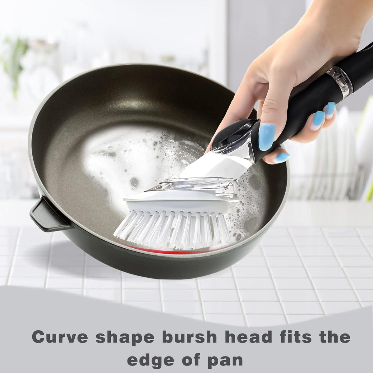 Brush refills for dish brush, 4 pack dish brush cleaning soap dispensing head replacement for scrubber (white) - view 4