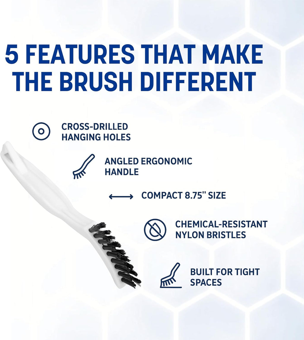 Grout Brush with Stiff Nylon Bristles, 8 Inch, White | Flo-Pac, Stiff Crimped Nylon Bristles, 2.75-Inch Brush Section, Narrow Crevices, BPA Free - view 3