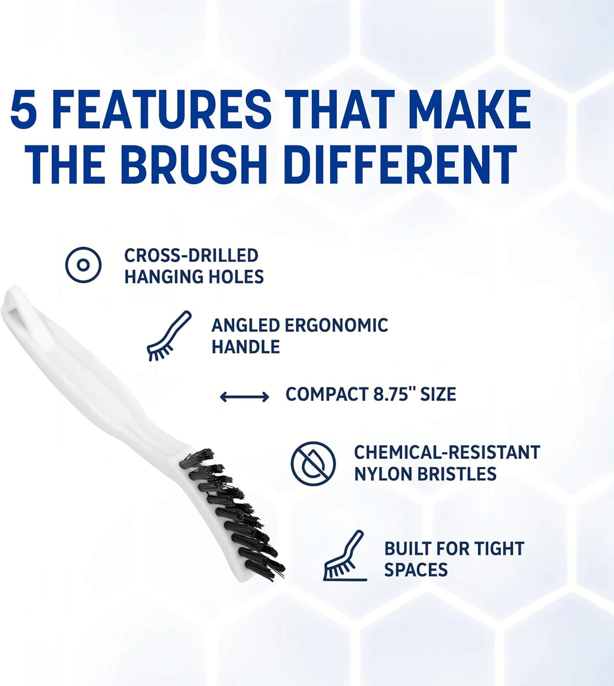 Grout Brush with Stiff Nylon Bristles, 8 Inch, White | Flo-Pac, Stiff Crimped Nylon Bristles, 2.75-Inch Brush Section, Narrow Crevices, BPA Free - view 3