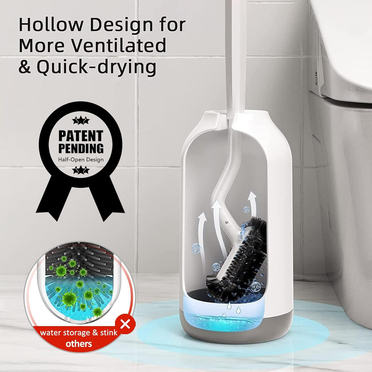 Toilet Bowl Brush Holder Set: Bathroom Deep Cleaning Toilet Cleaner Scrubber Under Rim with Curved Bristle for Dead Corner Clean - Hidden Rv Toilet Decorative Accessories with Caddy- White - view 4