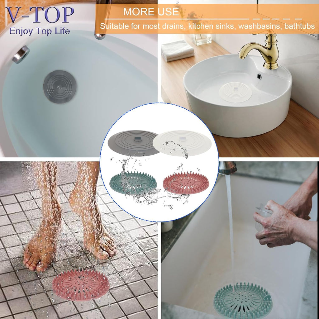Shower drain hair catcher tub stopper, drain cover for shower to catcher hair, silicone bathtub drain plug suit for bathroom kitchen and laundry, 4 pack - view 7