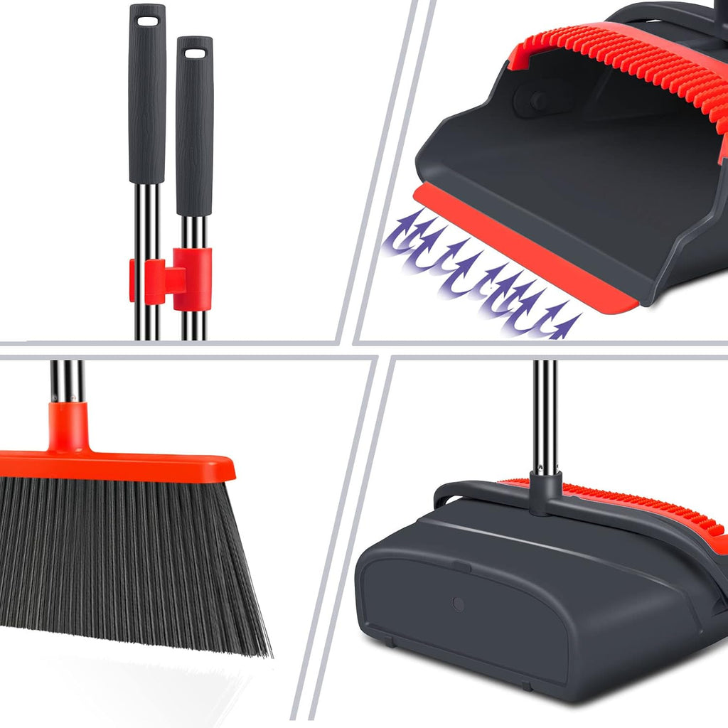 Upgrade broom and dustpan set, broom with dustpan combo set, large size and with long handle, upright, ideal for indoor outdoor garage kitchen room office lobby use (black&red) - view 3