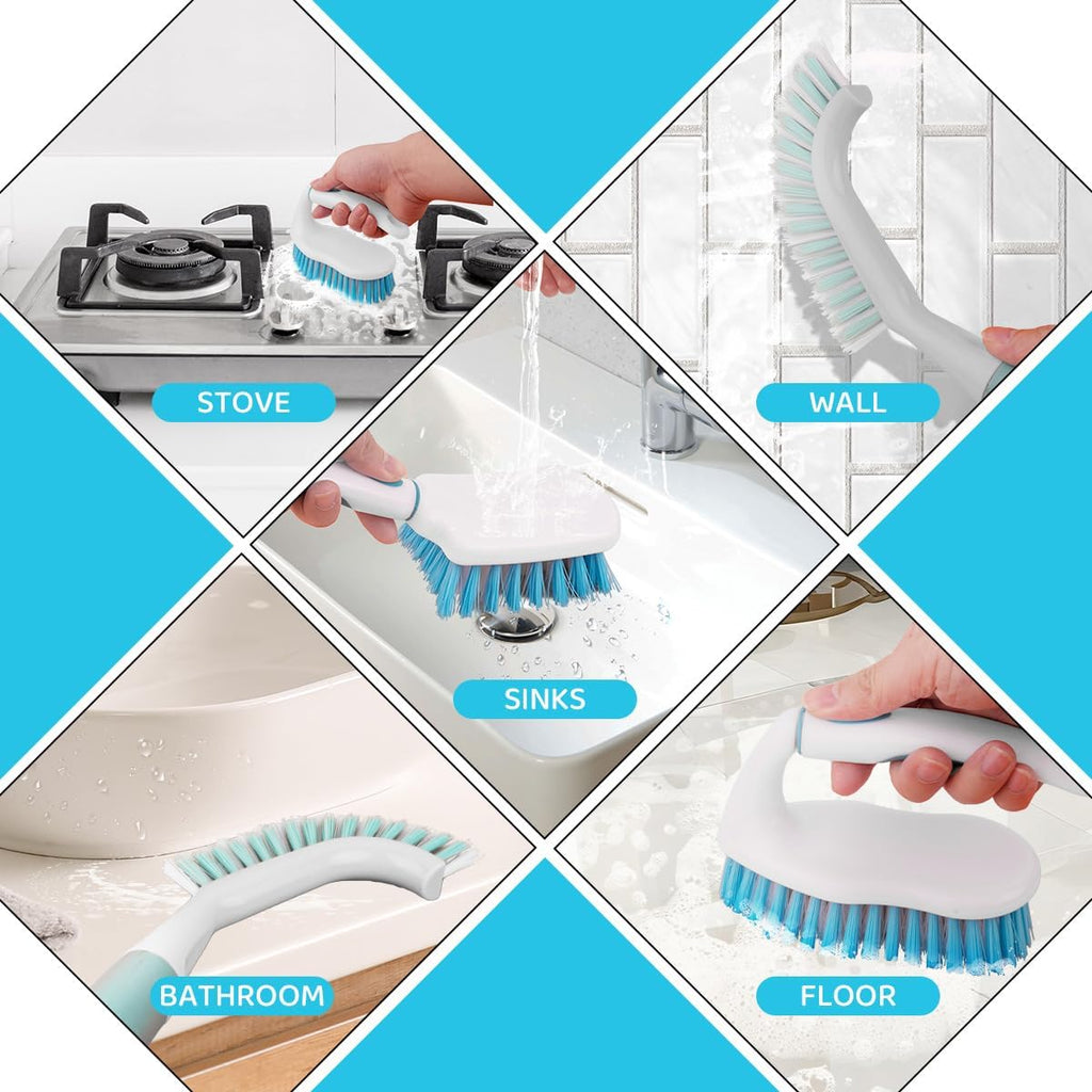 3 Pack Scrub Brush Set, Heavy-Duty Scrub Brushes for Cleaning Bathroom | Stiff Bristles Grout Scrubbing Brush with Handle, Cleaning Brushes for Shower, Bathtub, Kitchen, Floor, Tub, Tile, Sink - view 7